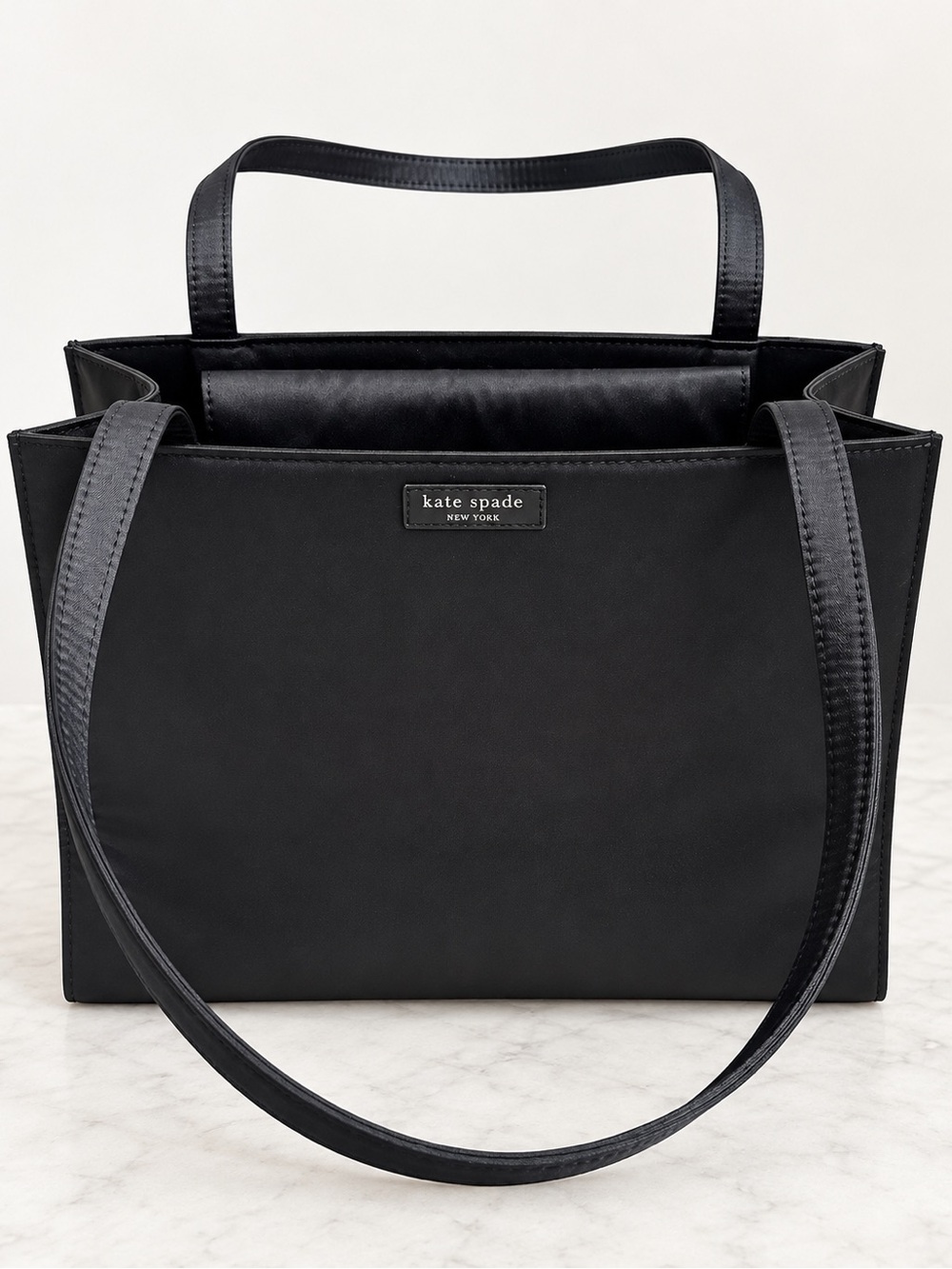 Kate Spade New York Black Satin Tote Shoulder Bag Vintage Y2K Minimalist